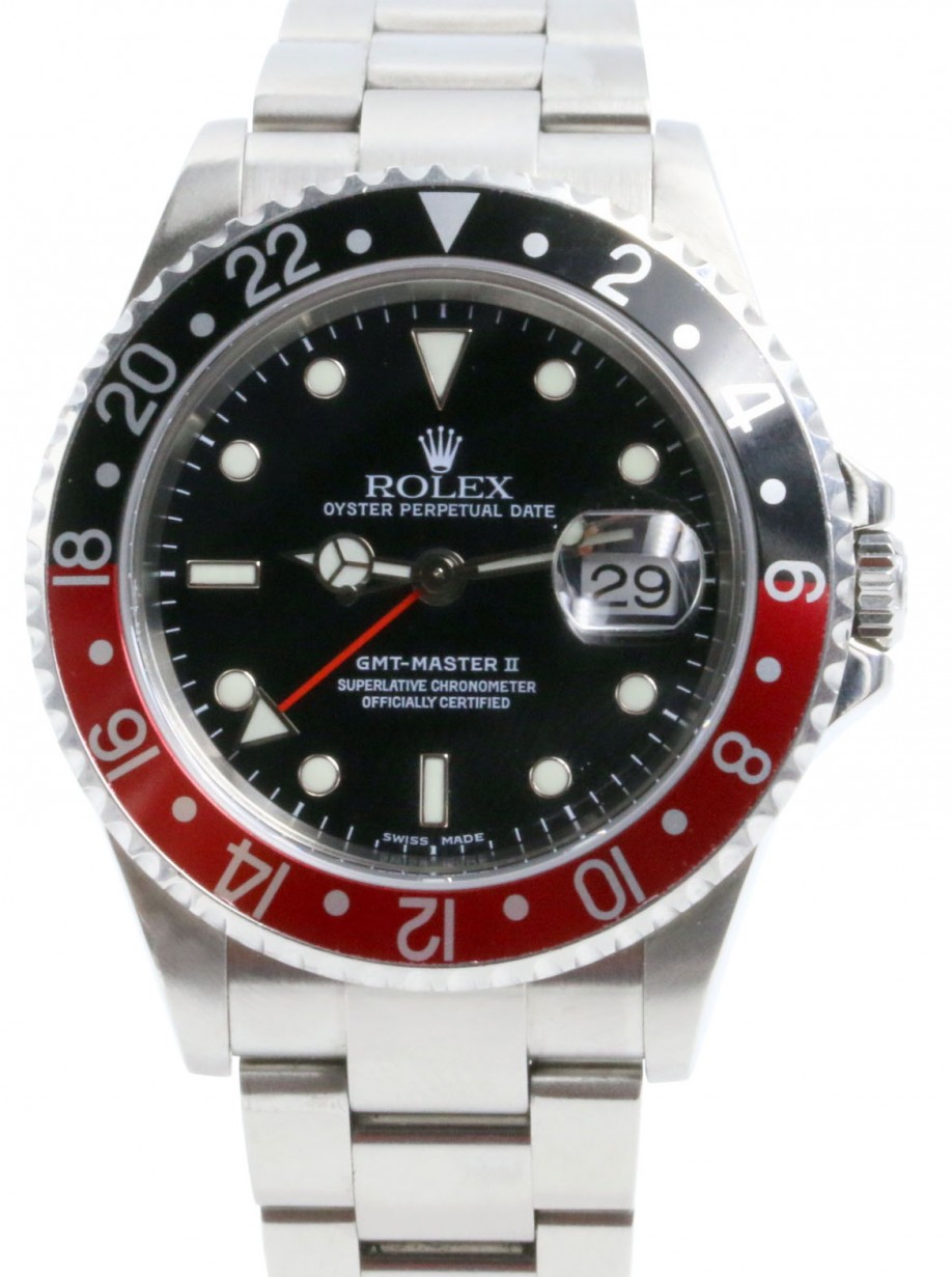 Rolex GMT-Master II 16710 Men's 40mm "Coke" Black Red Stainless Steel  Oyster Date No Holes