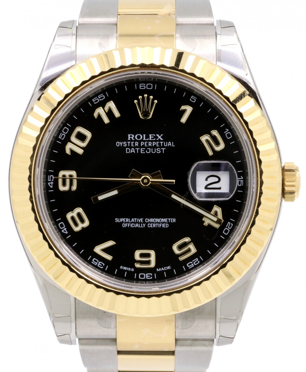 Rolex Datejust II 116333 Black Arabic Yellow Gold Stainless Steel Oyster  Men's 41mm - BRAND NEW