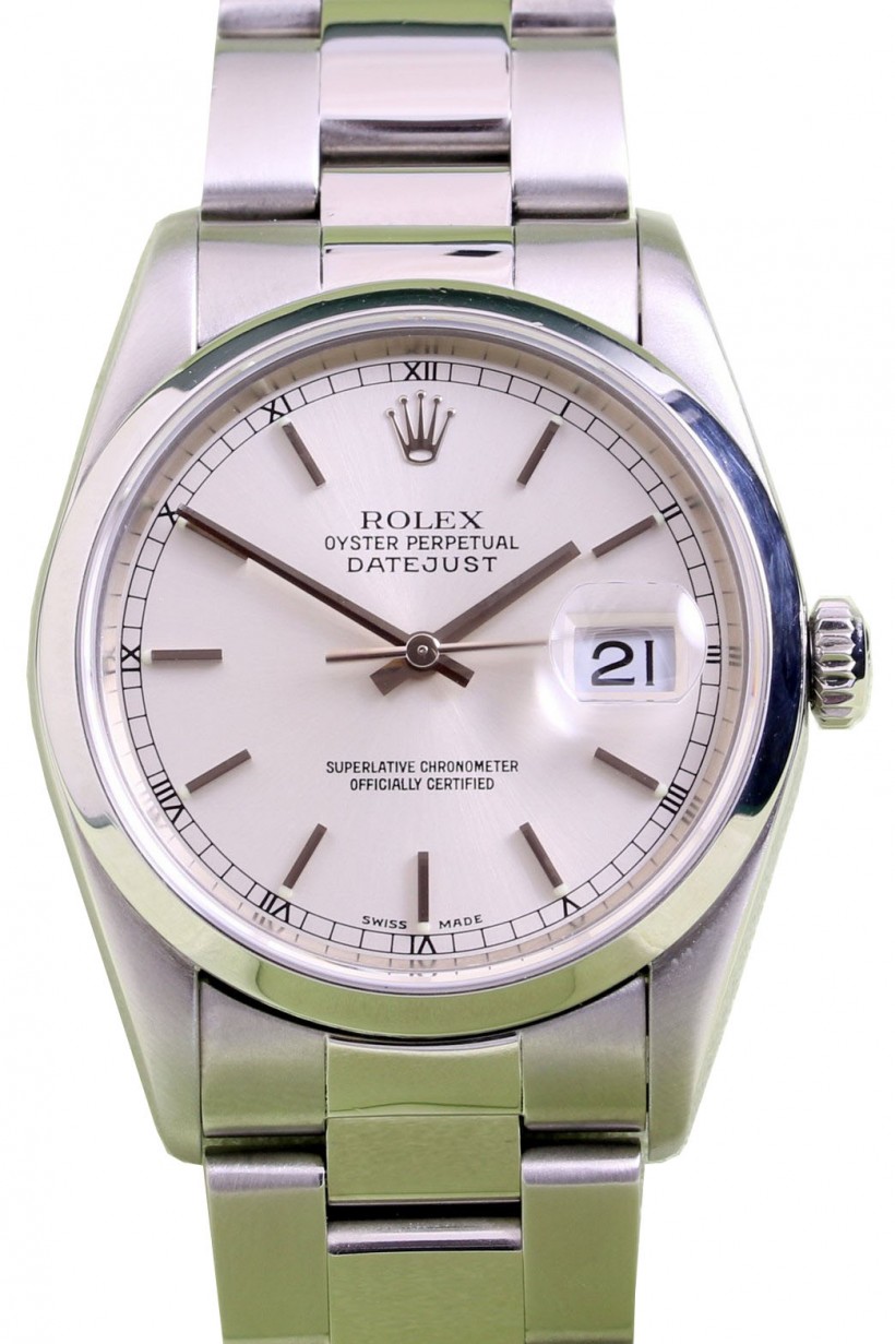 Rolex Datejust 16200 Silver Index 36mm Stainless Steel Oyster
