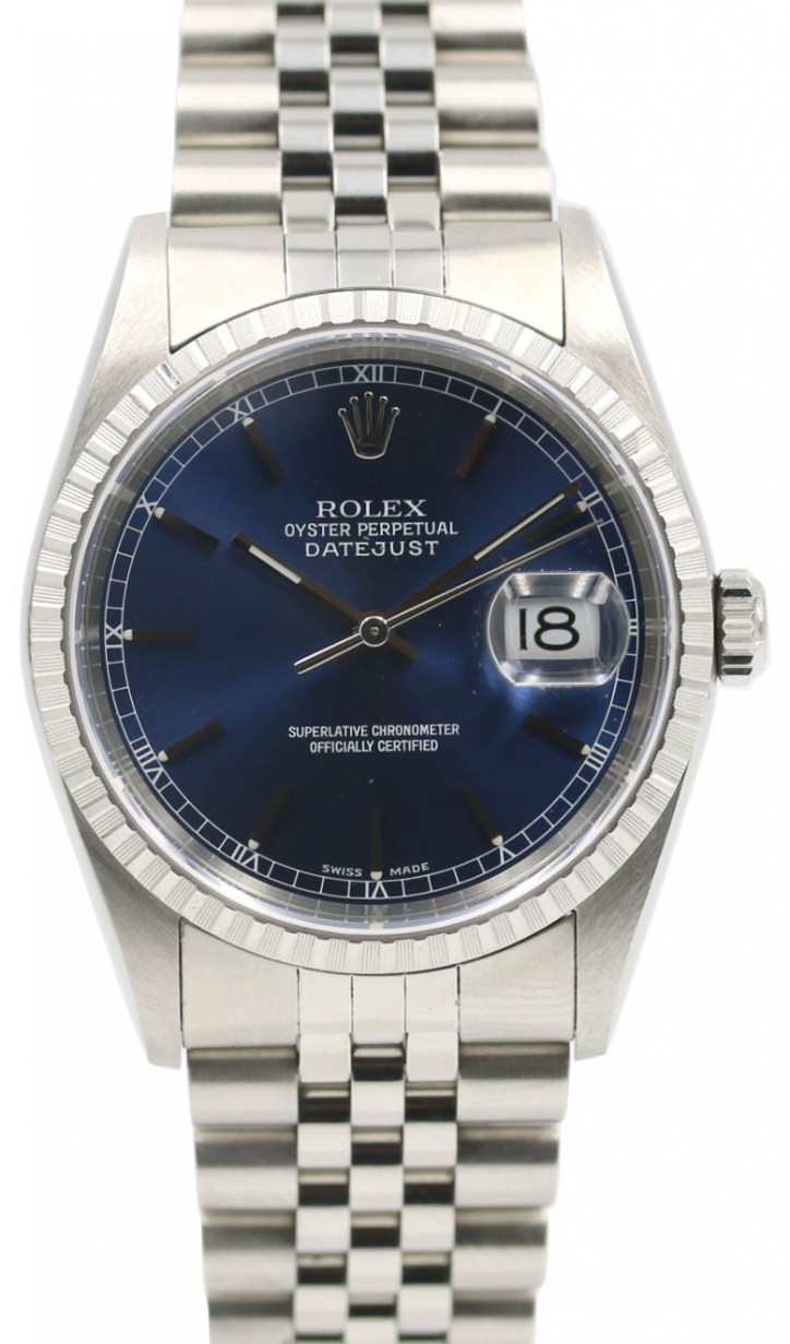 Rolex Datejust 16220 Men's 36mm Blue Index Stainless Steel Jubilee PRE-OWNED