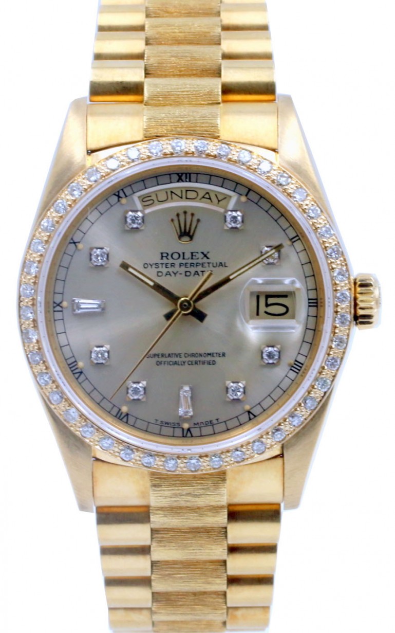 Rolex Day-Date President 18038 36mm Diamond Bezel & Dial 18k Yellow Gold  Bark Quickset