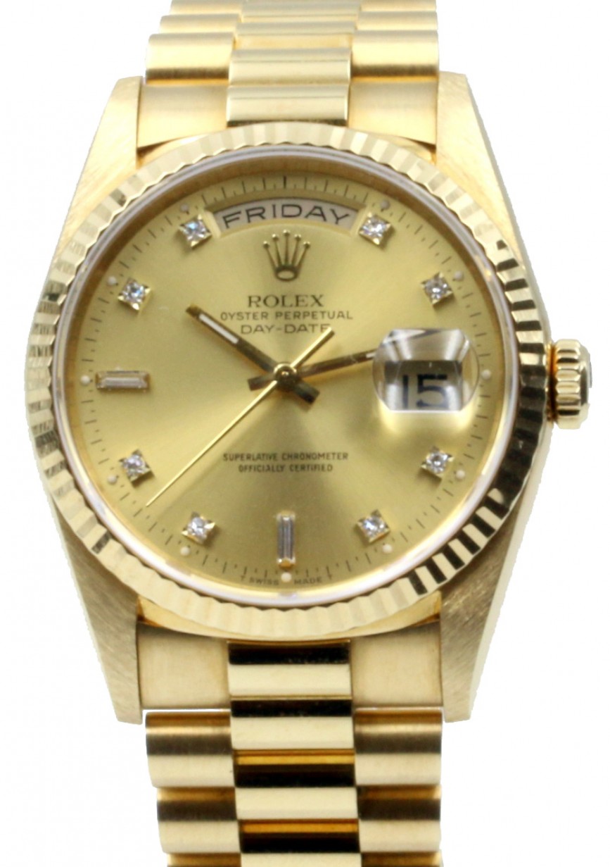 Rolex Day-Date President 18238 Champagne 36mm Factory Diamonds 36mm 18k  Yellow Gold