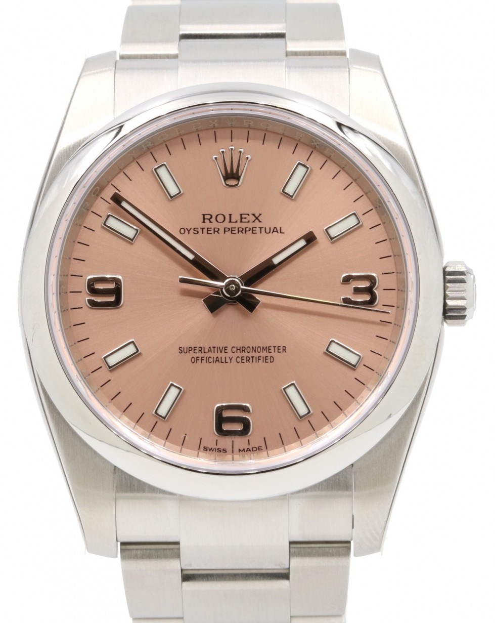 Rolex Oyster Perpetual 34 Stainless Steel Pink Arabic / Index Dial & Smooth  Bezel Oyster Bracelet 114200