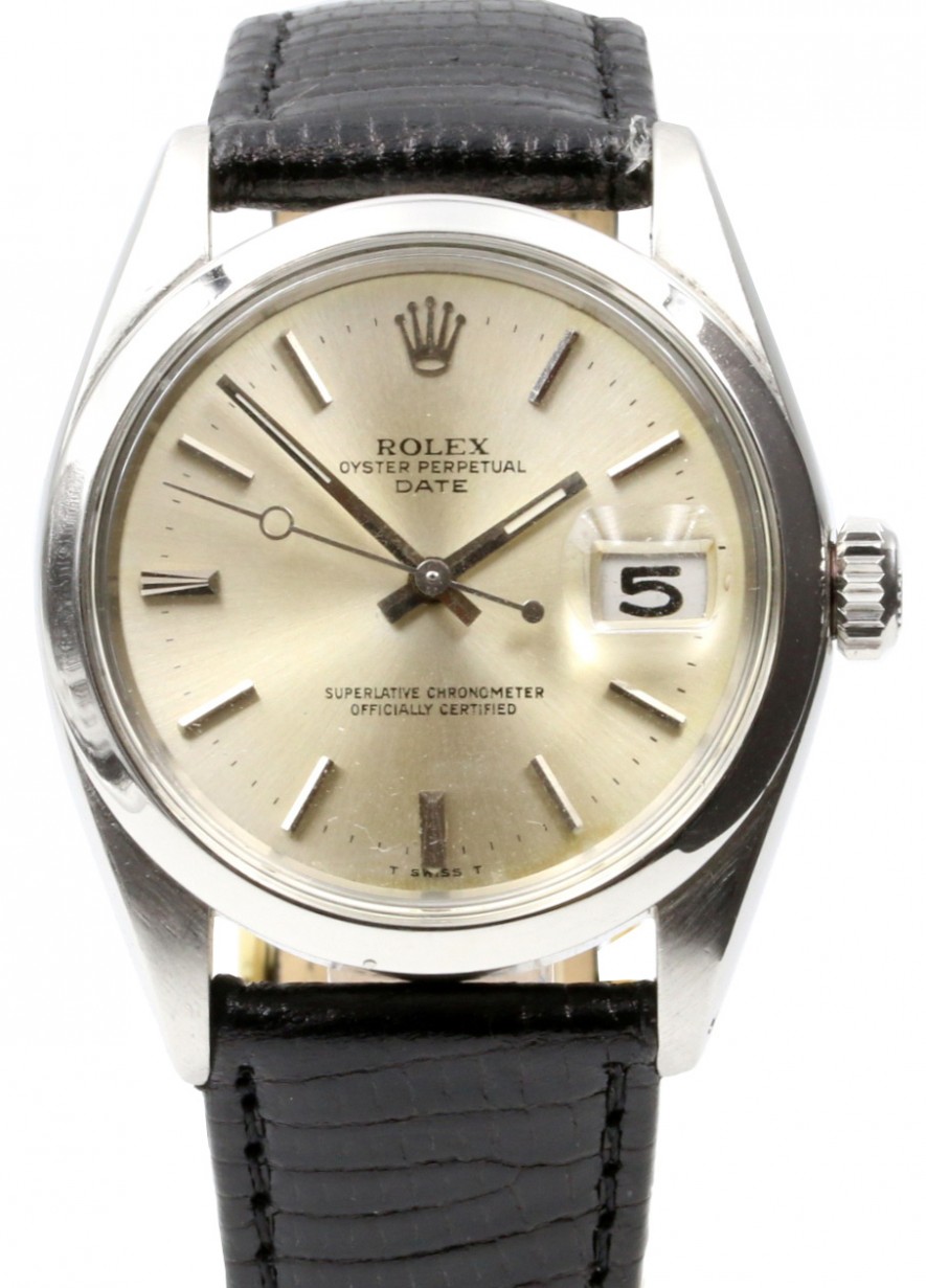 Rolex Date 1500 Midsize 34mm Silver Index Stainless Steel Leather