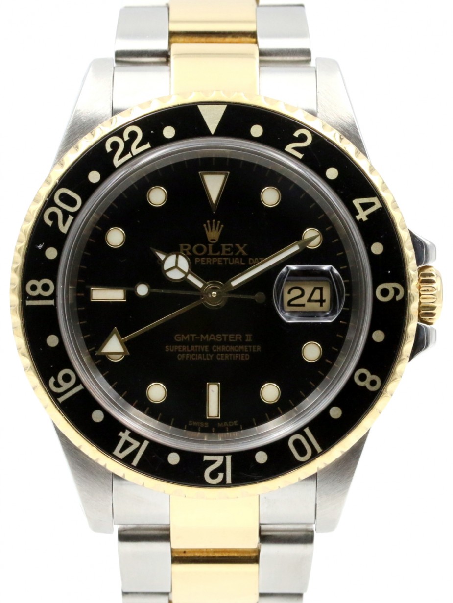 Rolex GMT-Master II 16713 Men's 40mm Black Yellow Gold Stainless Steel  Oyster