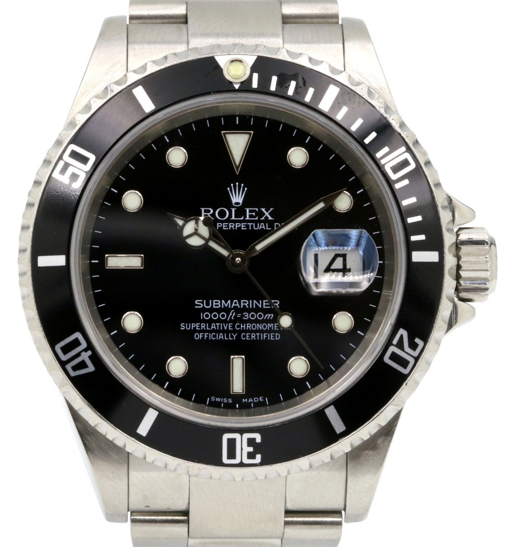 Rolex Submariner 16610 Black 40mm Date Stainless Steel No Holes BOX PAPERS