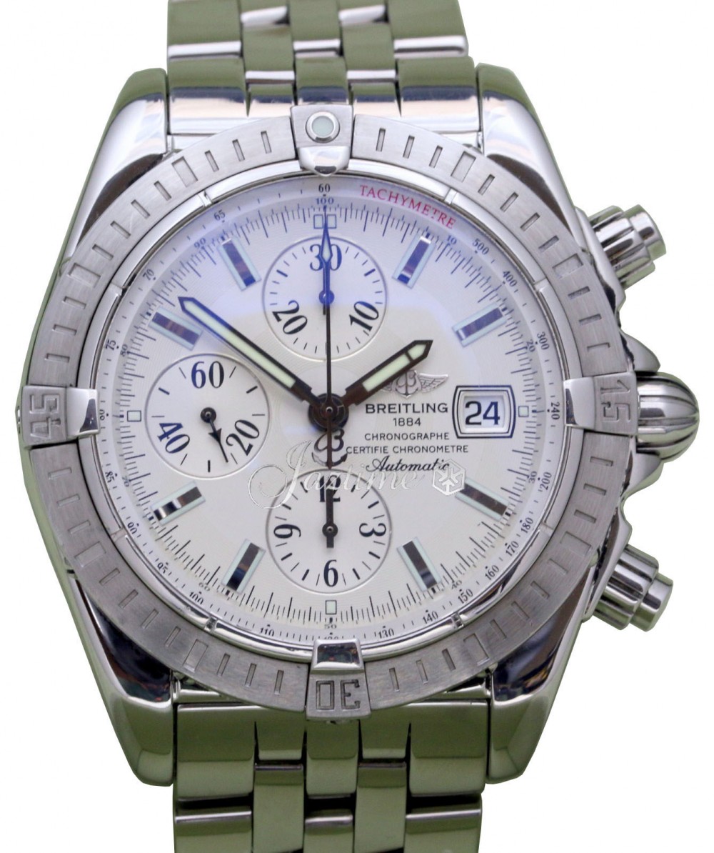 Breitling Chronomat Evolution A13356 Silver Index Stainless Steel 44mm  Chronograph Date