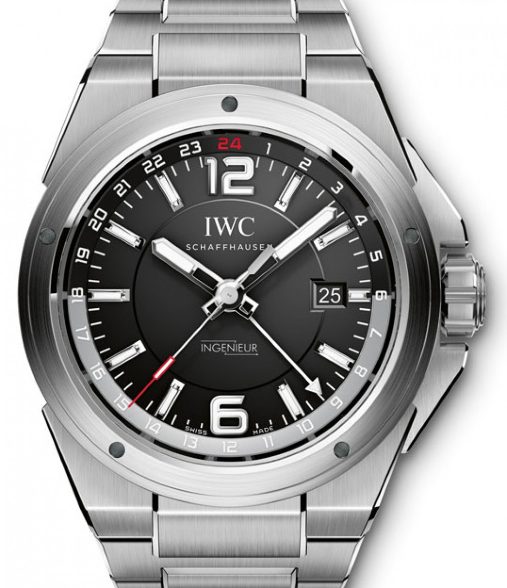 IWC Schaffhausen IW324402 Ingenieur Dual Time Black Arabic Index Stainless  Steel 43mm Automatic