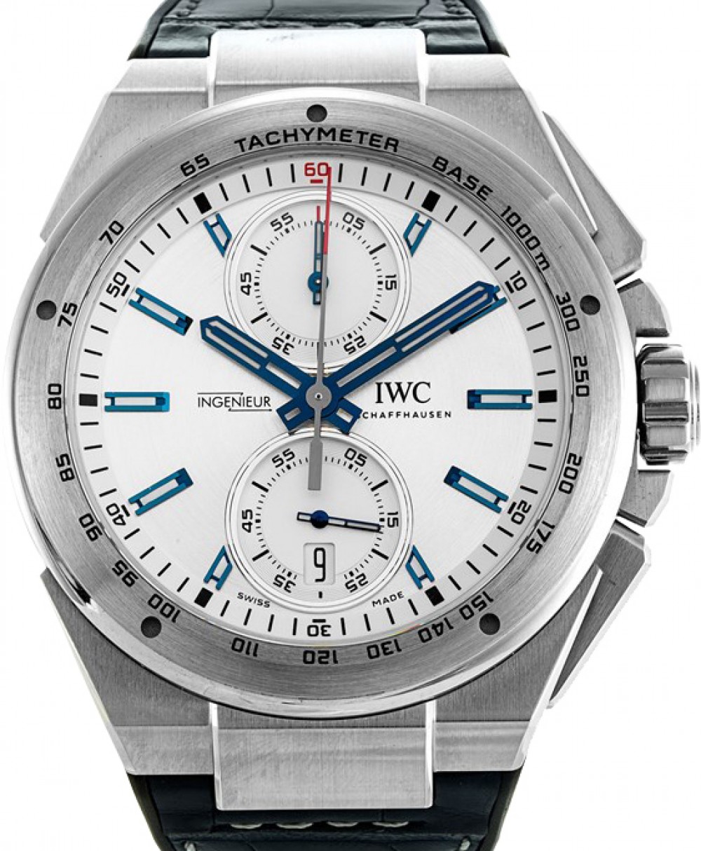 IWC Schaffhausen IW378509 Ingenieur Chronograph Racer Silver Plated Index  Stainless Steel Blue Rubber Leather Inlay 45mm Automatic