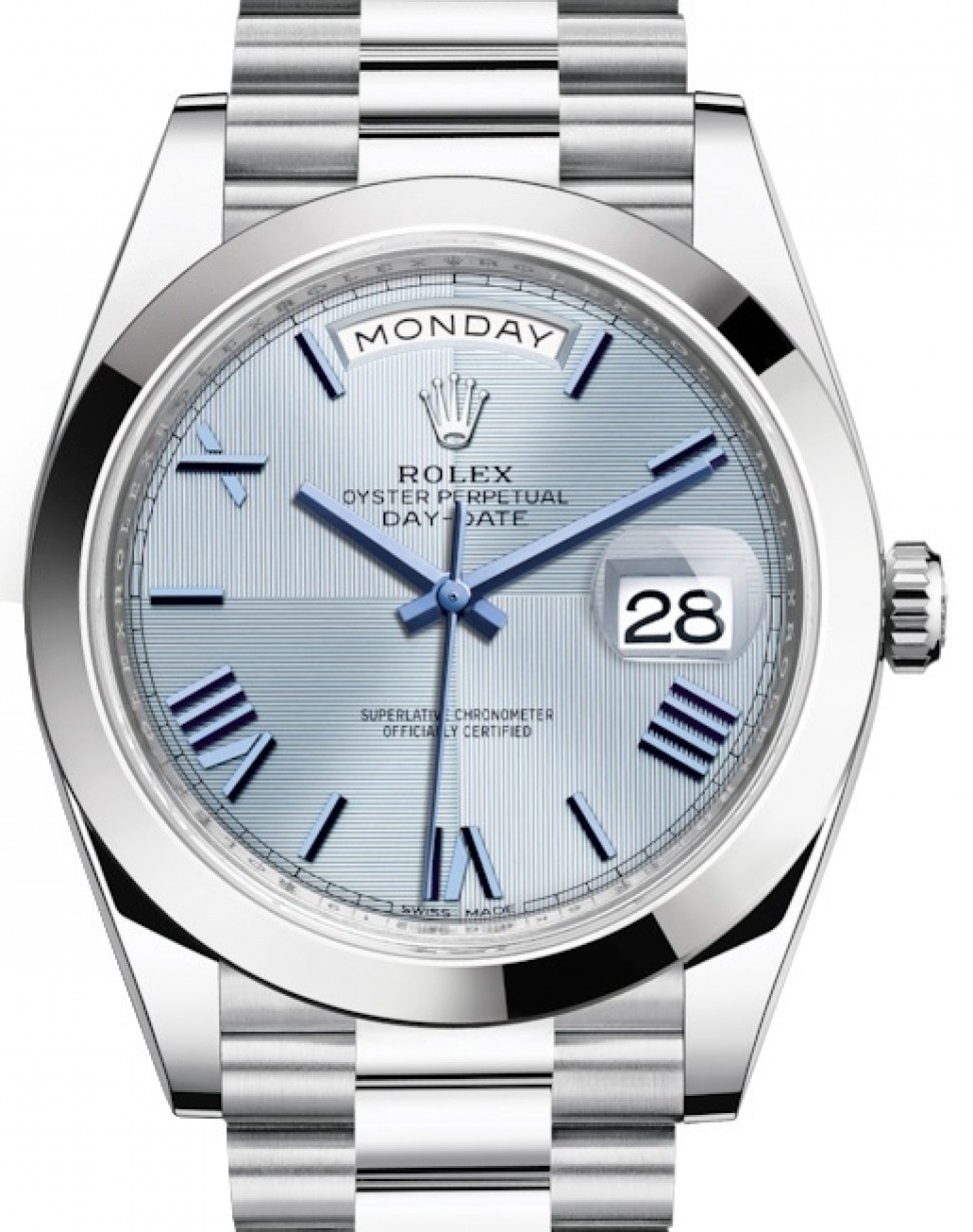 Rolex Day-Date 40 228206-BLURP Ice Blue Quadrant Motif Roman Platinum  President