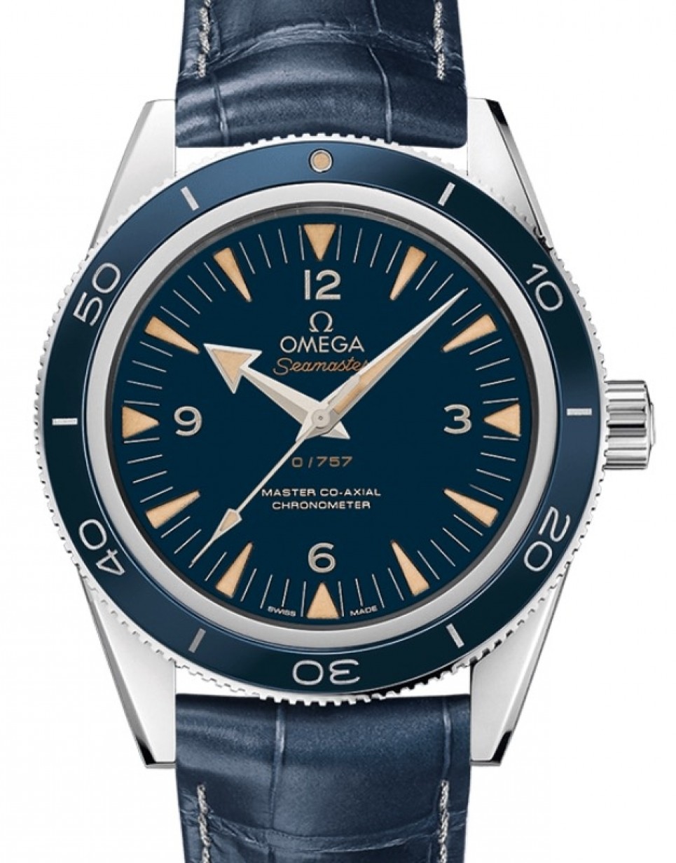 Omega Seamaster 300 Master Co-Axial Chronometer 41mm Platinum Blue Dial  Alligator Leather Strap 233.93.41.21.03.001 - BRAND NEW