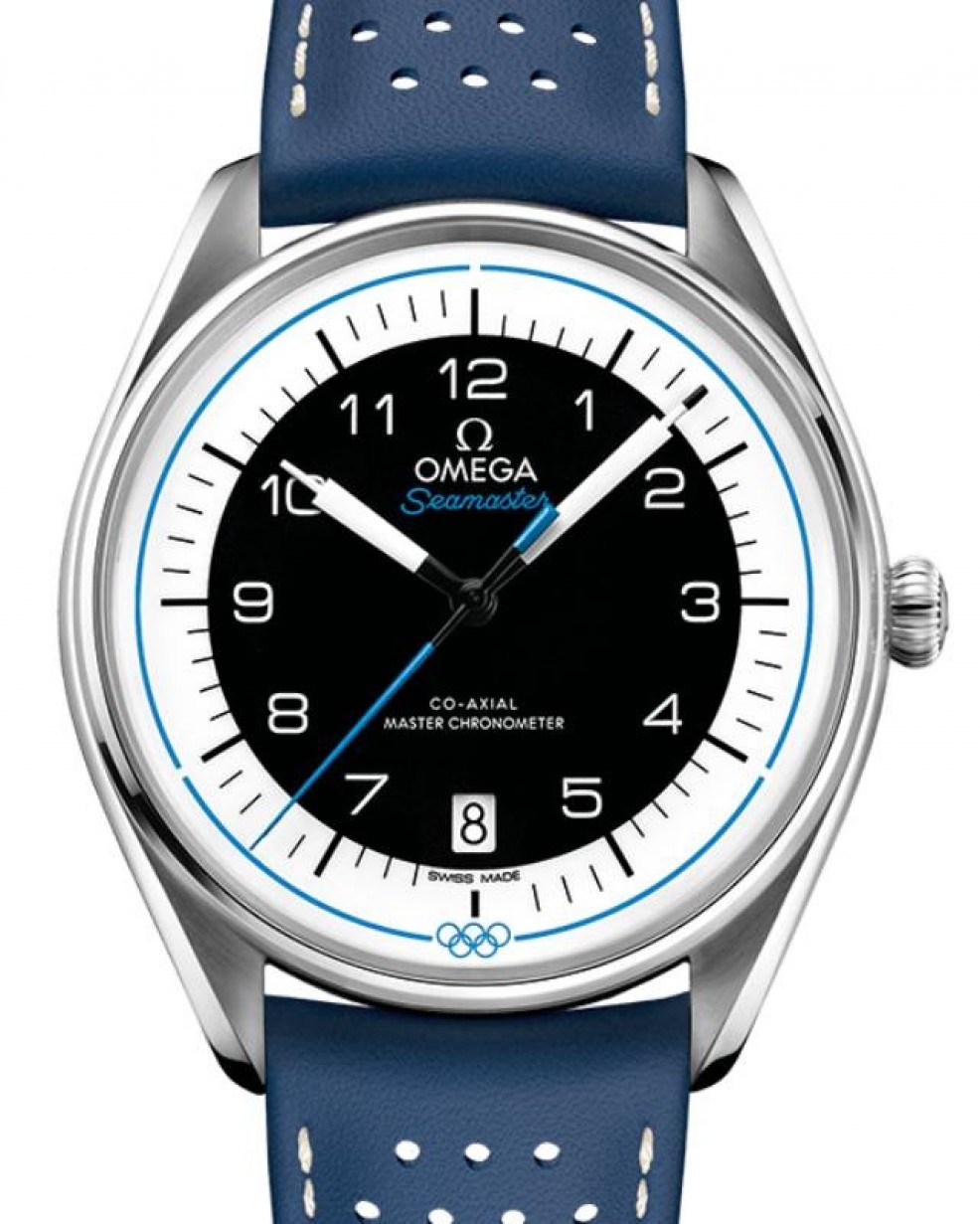 Omega Seamaster Olympic Official Timekeeper Co-Axial Master Chronometer  39.5mm Stainless Steel Black Dial Blue Leather Strap 522.32.40.20.01.001 -  BRAND NEW