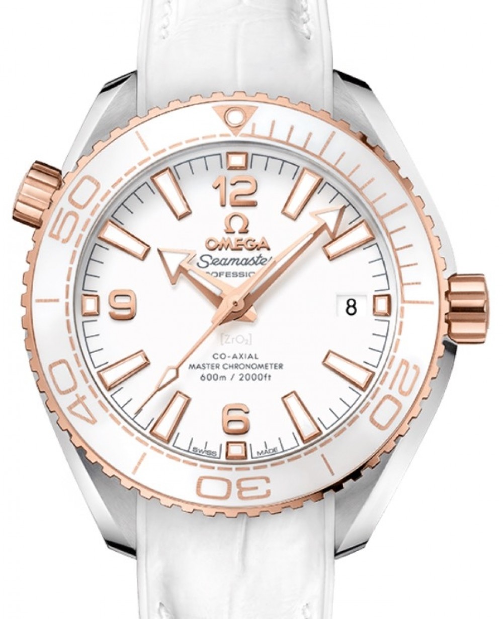 Omega Seamaster Planet Ocean 600M Co-Axial Master Chronometer 39.5mm Sedna  Gold White Dial Leather and Rubber Strap 215.23.40.20.04.001 - BRAND NEW
