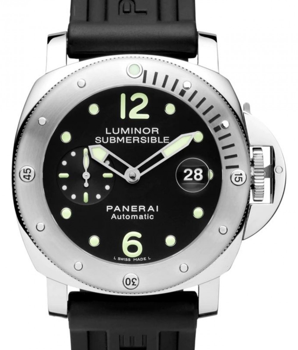 Panerai Luminor Submersible Stainless Steel Black Dial 44mm Rubber Strap  Automatic PAM 24 - BRAND NEW