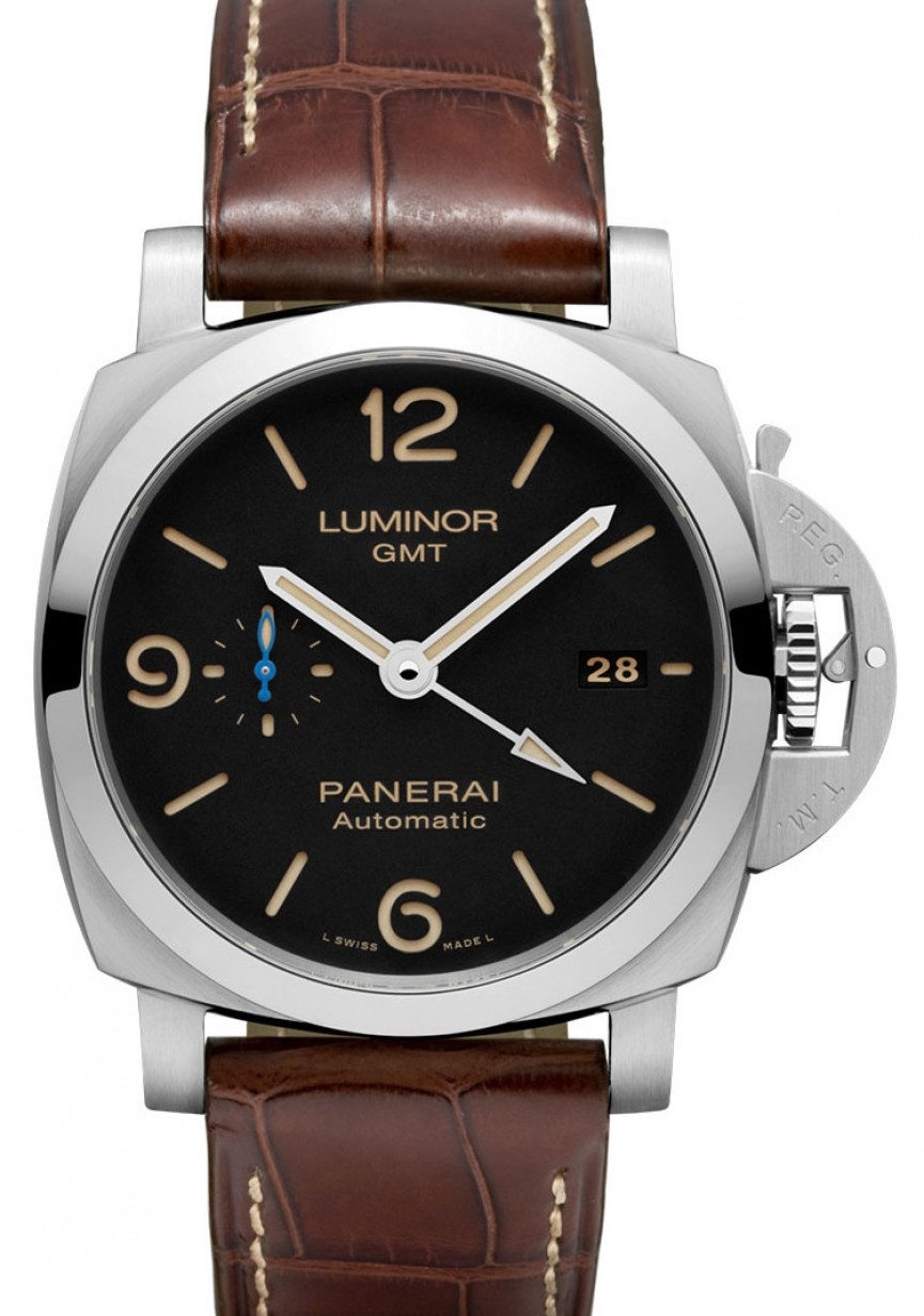 Panerai Luminor GMT Stainless Steel 44mm Black Dial Alligator Leather Strap PAM  1320 - BRAND NEW