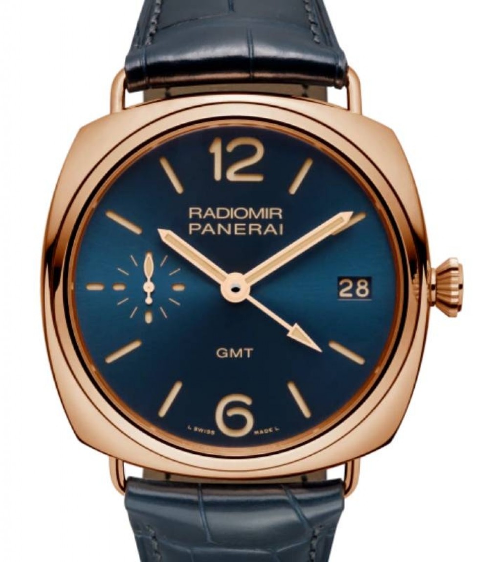 Panerai Radiomir 3 Days GMT Oro Rosso Red Gold 47mm Blue Dial Alligator  Leather Strap PAM00598 - BRAND NEW