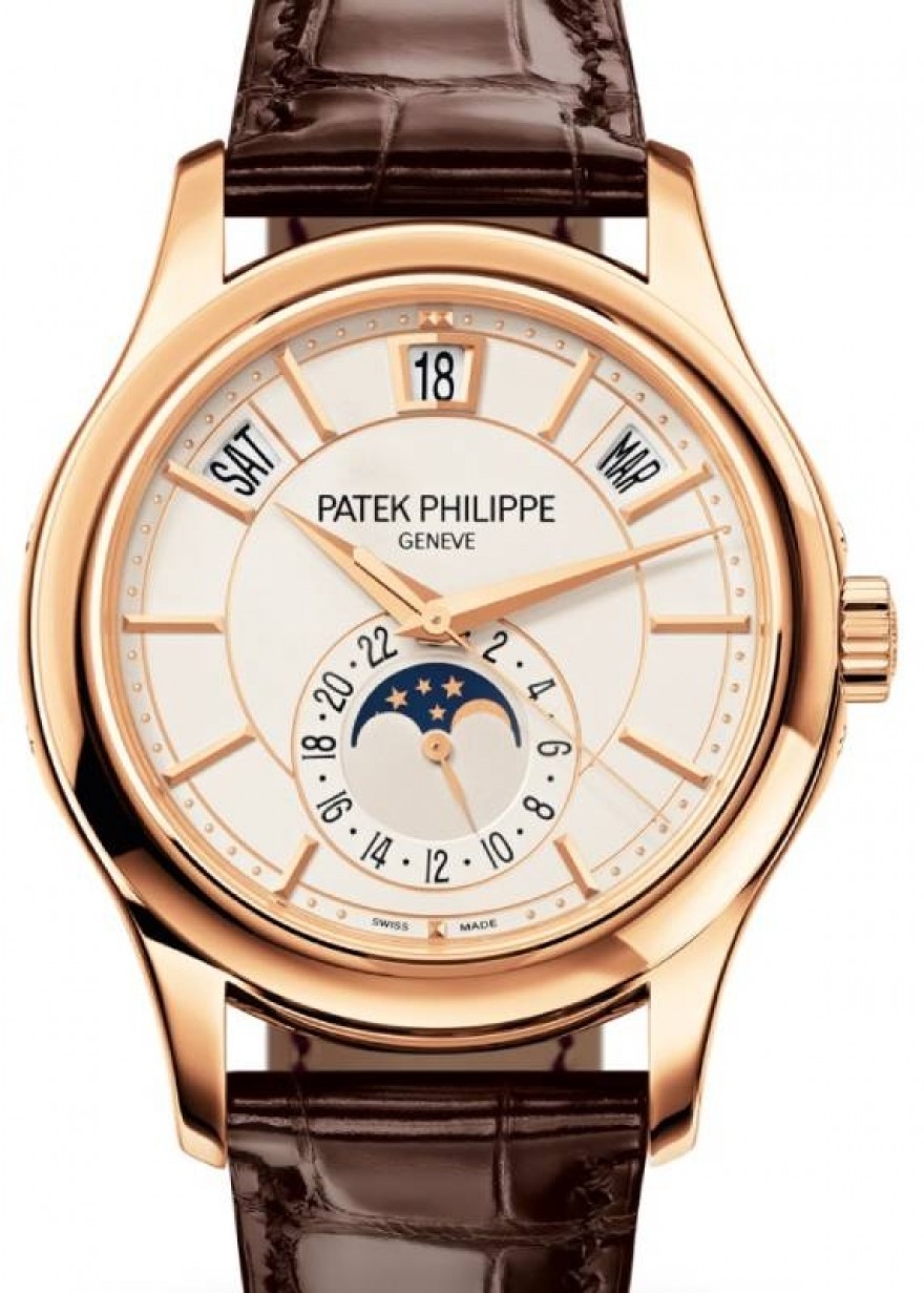Patek Philippe Complications Annual Calendar Moon Phase Automatic Rose Gold  40mm White Dial Alligator Leather Strap 5205R-001 - BRAND NEW