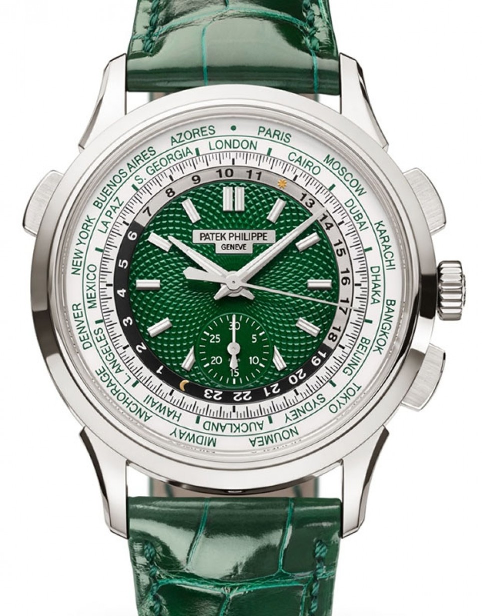 Patek Philippe Complications World Time Flyback Chronograph Platinum 39.5mm  Green Dial 5930P-001 - BRAND NEW