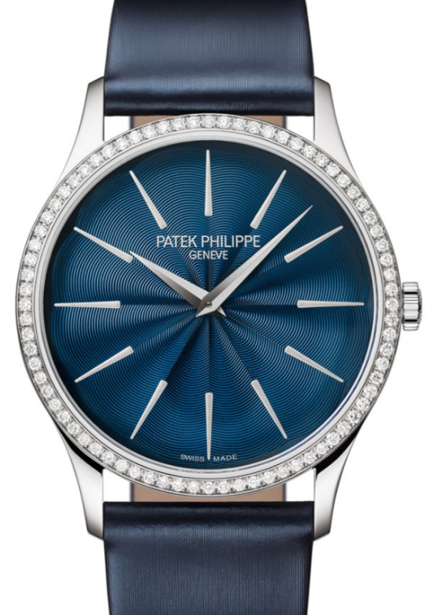 Patek Philippe Calatrava Ladies Joaillerie White Gold Blue Dial 35mm  Diamond Bezel 4997/200G-001 - BRAND NEW