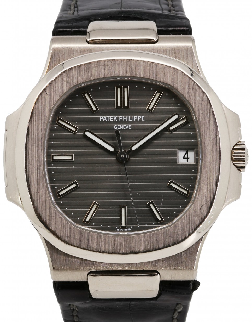 Patek Philippe Nautilus White Gold Grey 40mm Dial Leather Bracelet 5711G -  PRE-OWNED