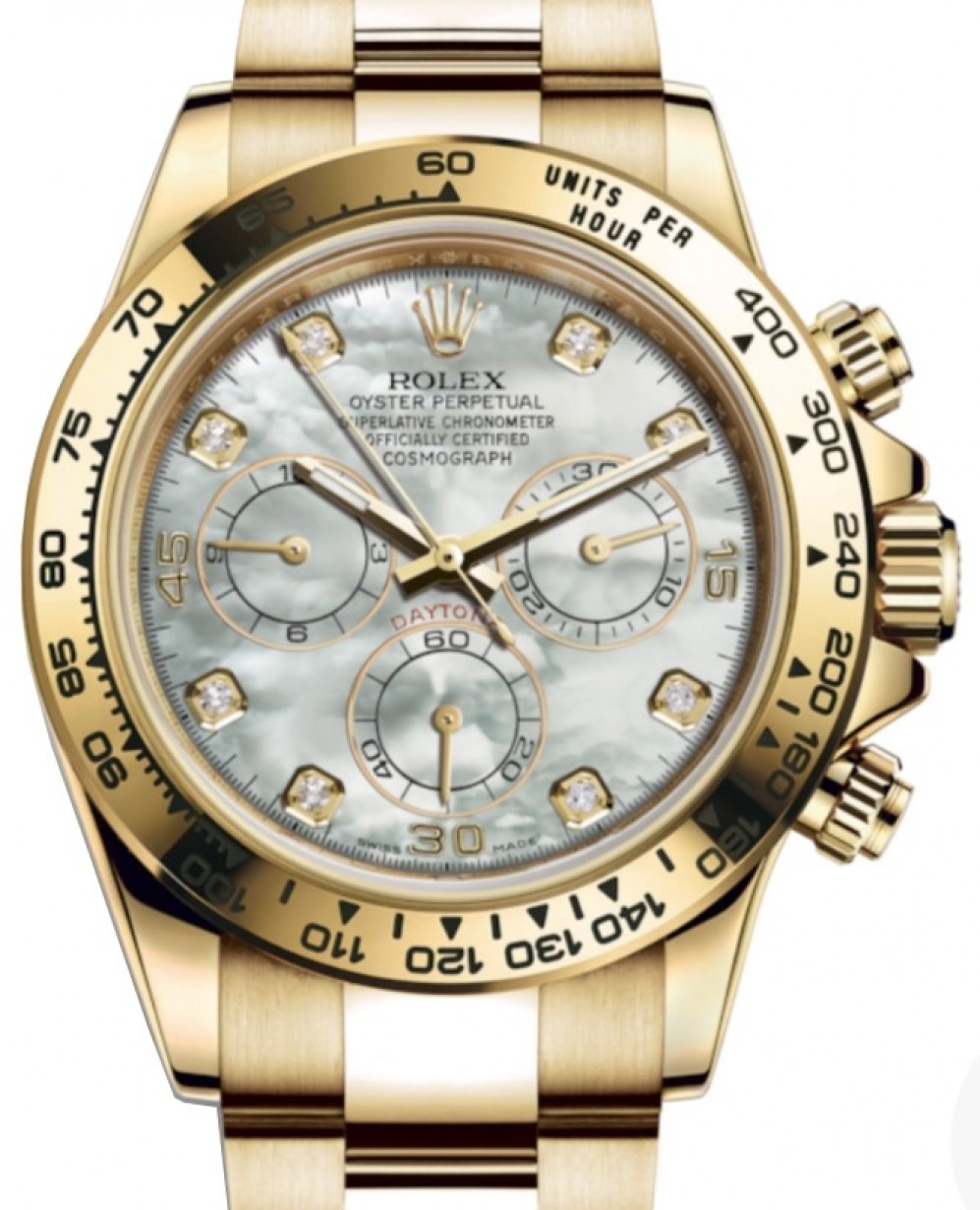 Rolex Cosmograph Daytona 116508 White Mother of Pearl Diamond Tachymetre  Yellow Gold Oyster BRAND NEW