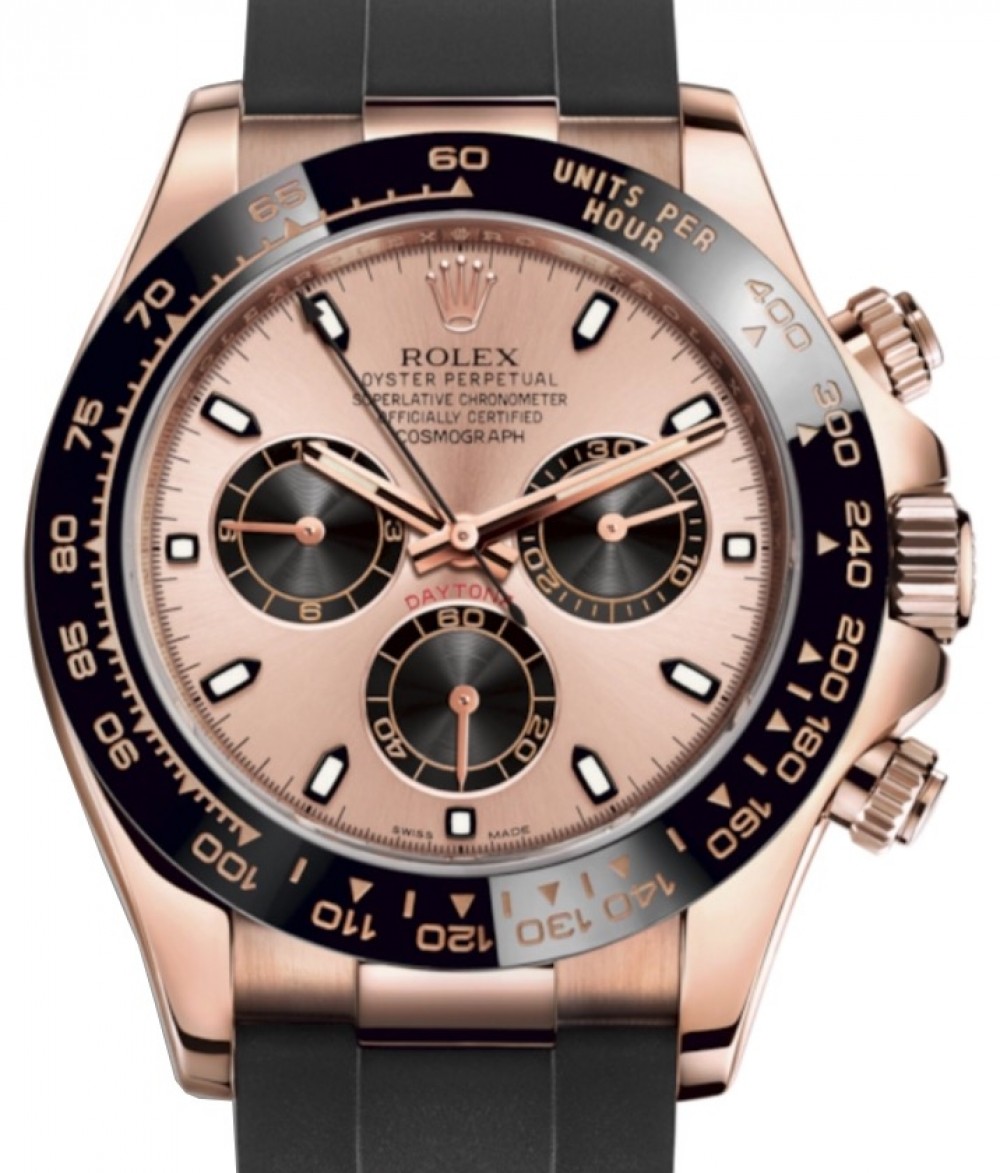 Rolex Cosmograph Daytona 116515LN Pink Index Black Cerachrom Rose Gold  Rubber Oysterflex 40mm Automatic - BRAND NEW