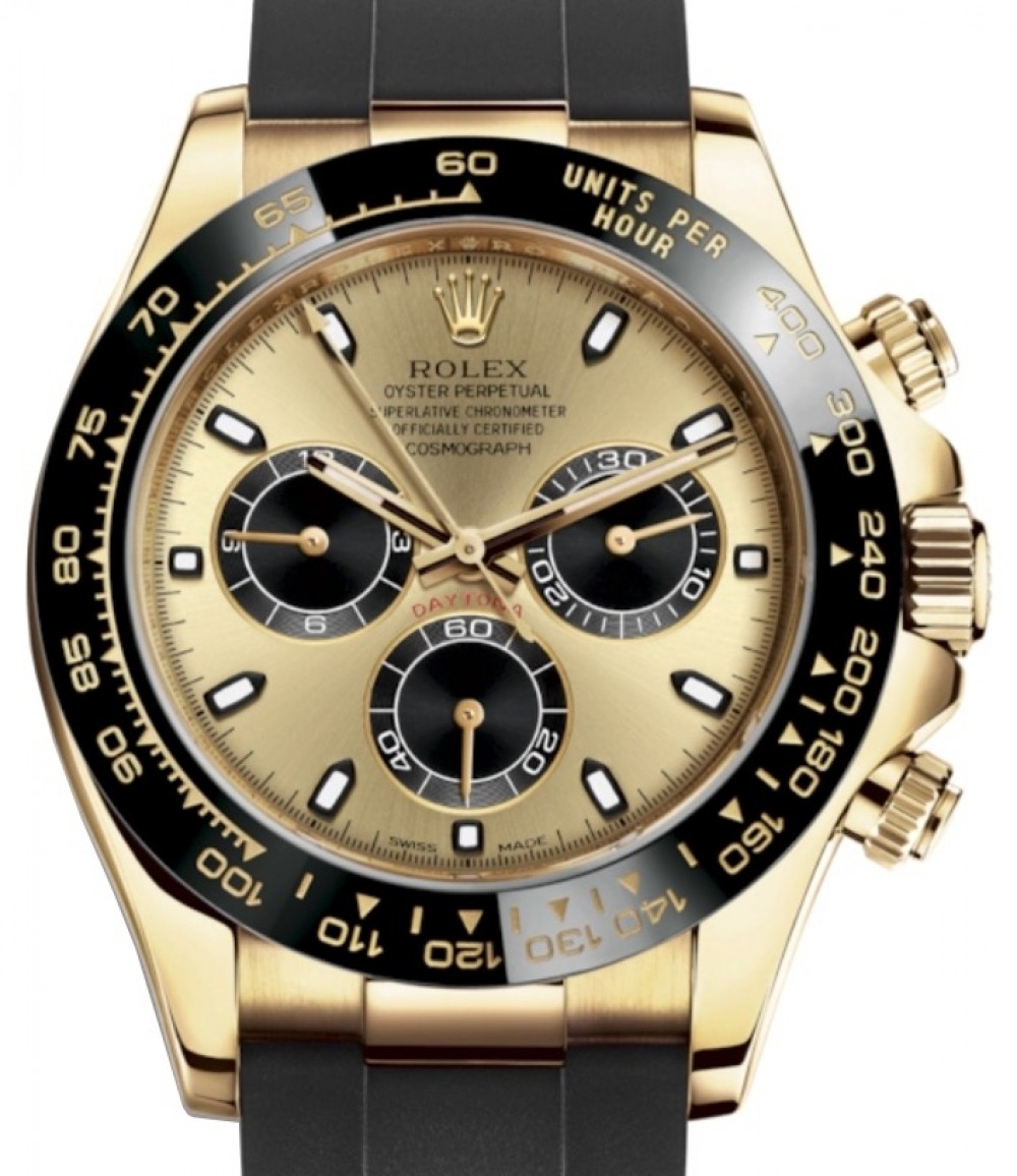 Rolex Cosmograph Daytona 116518LN Champagne Index Black Cerachrom Yellow  Gold Rubber Oysterflex 40mm Automatic BRAND NEW