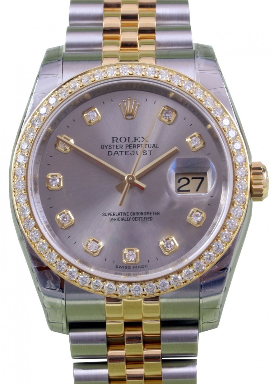 Rolex Datejust 116233 Diamond Dial and Bezel 36mm Yellow Gold Stainless  Steel Jubilee