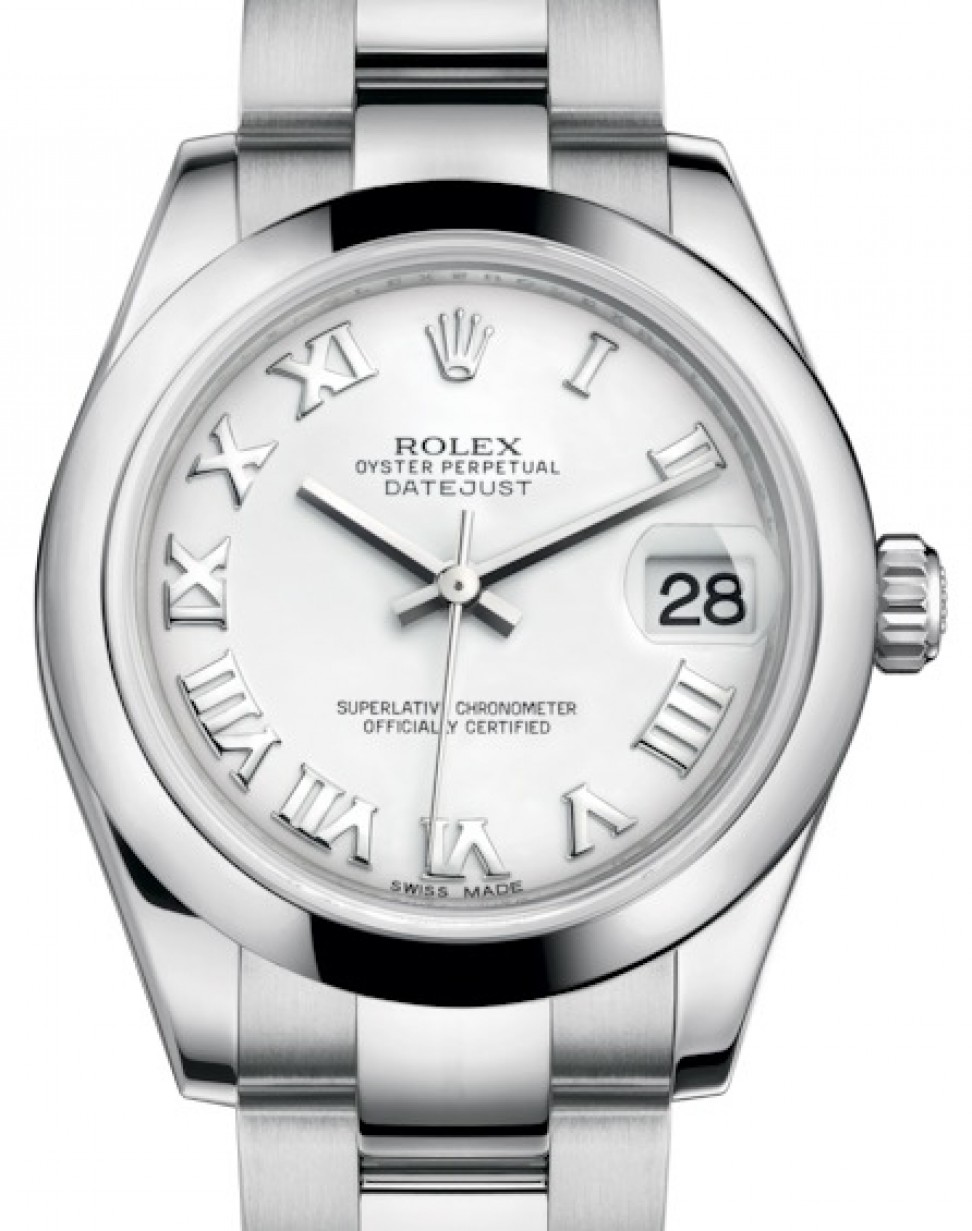 Rolex Datejust 31 Lady Midsize Stainless Steel White Roman Dial & Smooth  Domed Bezel Oyster Bracelet 178240 - BRAND NEW