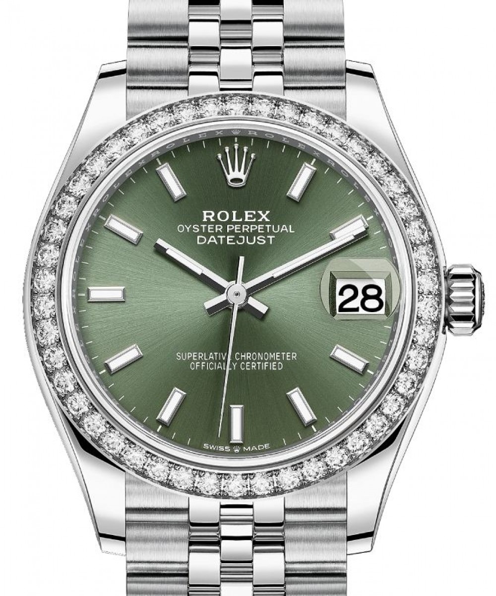 Rolex Datejust 31 White Gold/Steel Mint Green Index Dial & Diamond Bezel  Jubilee Bracelet 278384RBR - BRAND NEW