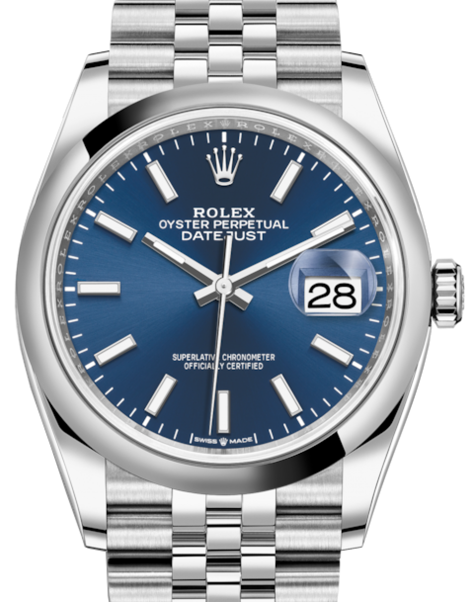 Rolex Datejust 36 Stainless Steel Blue Index Dial & Smooth Domed Bezel  Jubilee Bracelet 126200 - BRAND NEW
