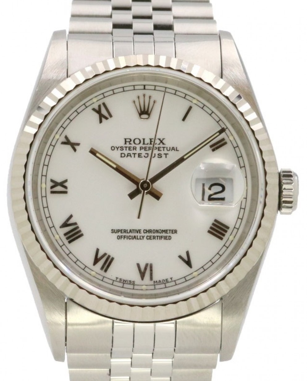 Rolex Datejust 36 Stainless Steel White Roman Dial Fluted White Gold Bezel  Jubilee Bracelet 16234 - PRE-OWNED