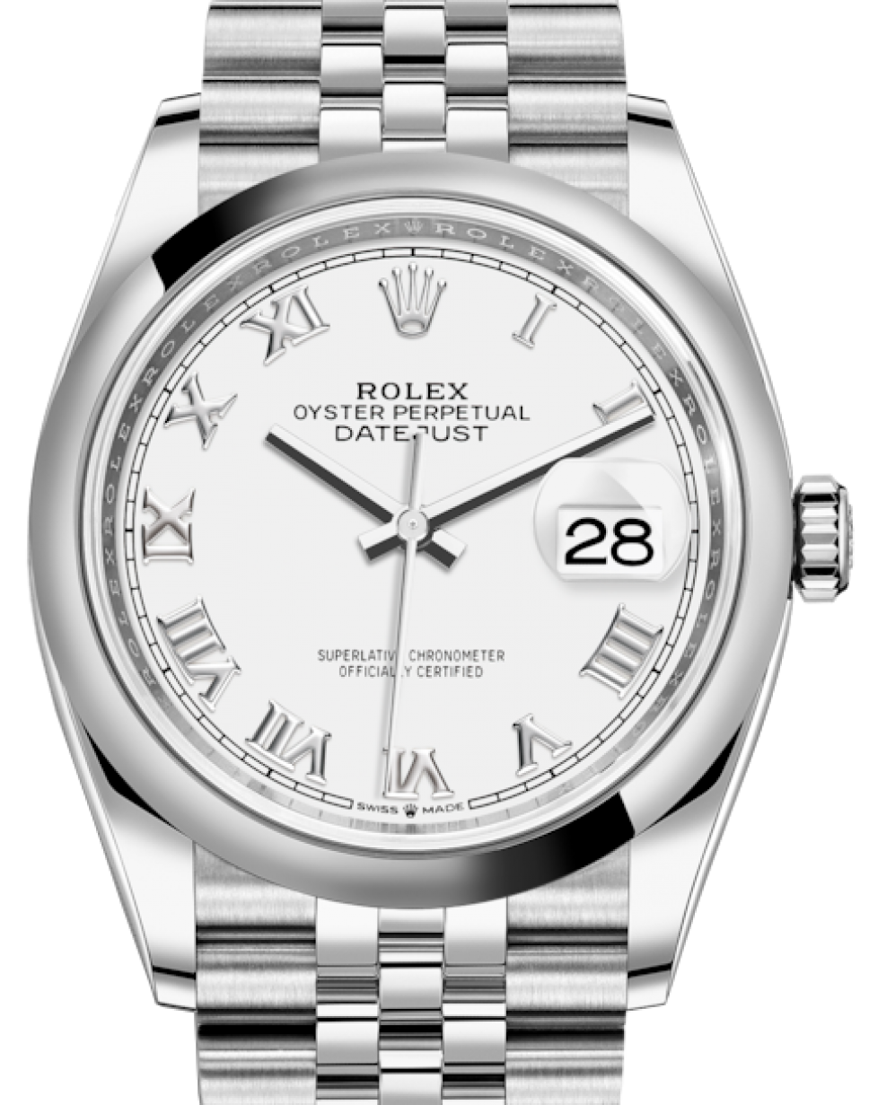 Rolex Datejust 36 Stainless Steel White Roman Dial & Smooth Domed Bezel  Jubilee Bracelet 126200 - BRAND NEW