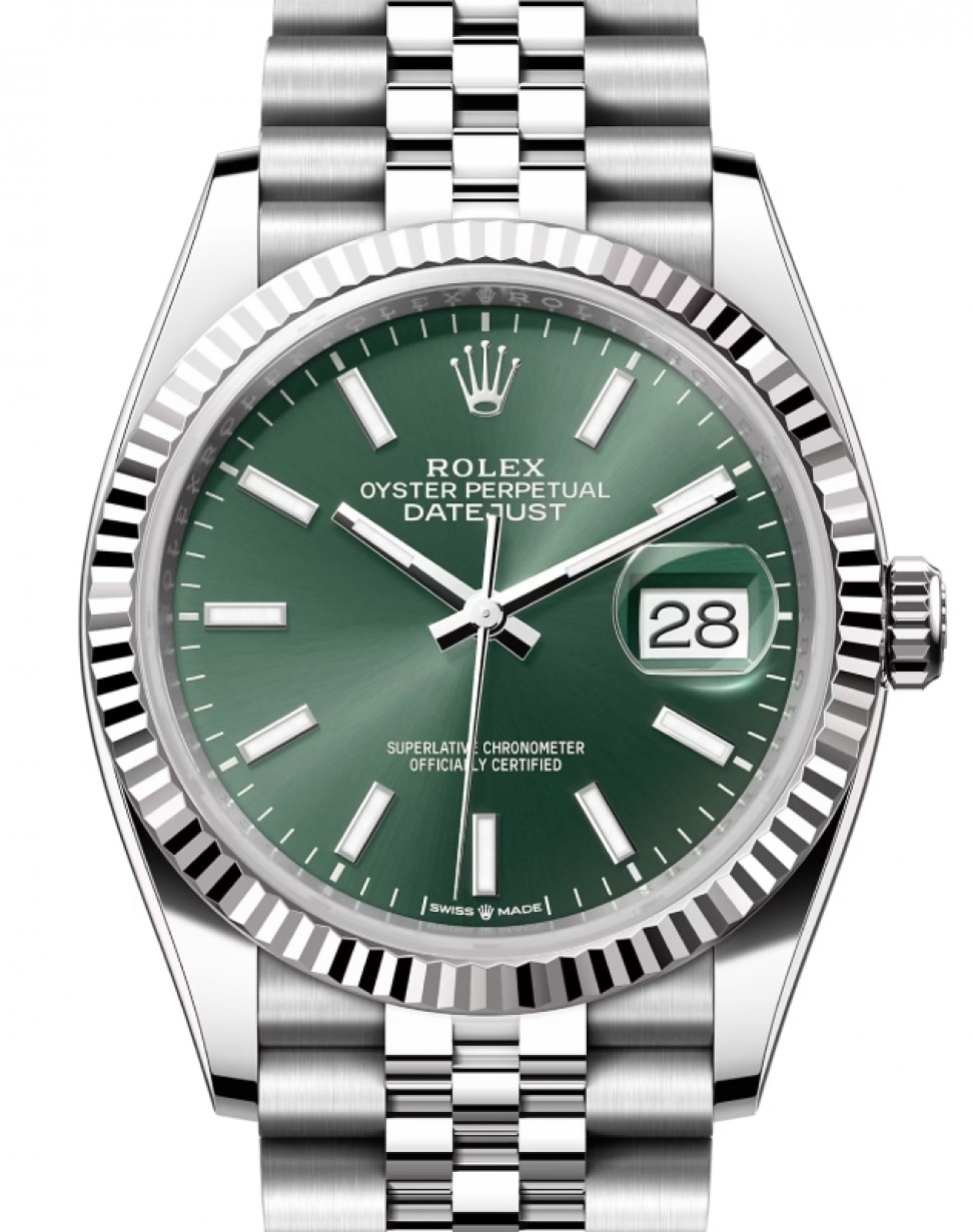 Rolex Datejust 36 White Gold/Steel Green Index Dial & Fluted Bezel Jubilee  Bracelet 126234 - BRAND NEW