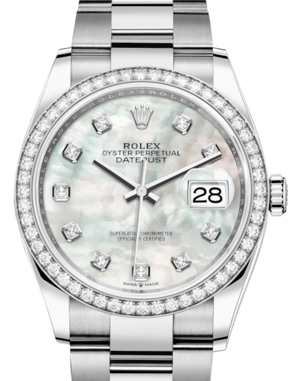 Rolex Datejust 36 White Gold/Steel White Mother of Pearl Diamond Dial & Diamond  Bezel Oyster Bracelet 126284RBR - BRAND NEW