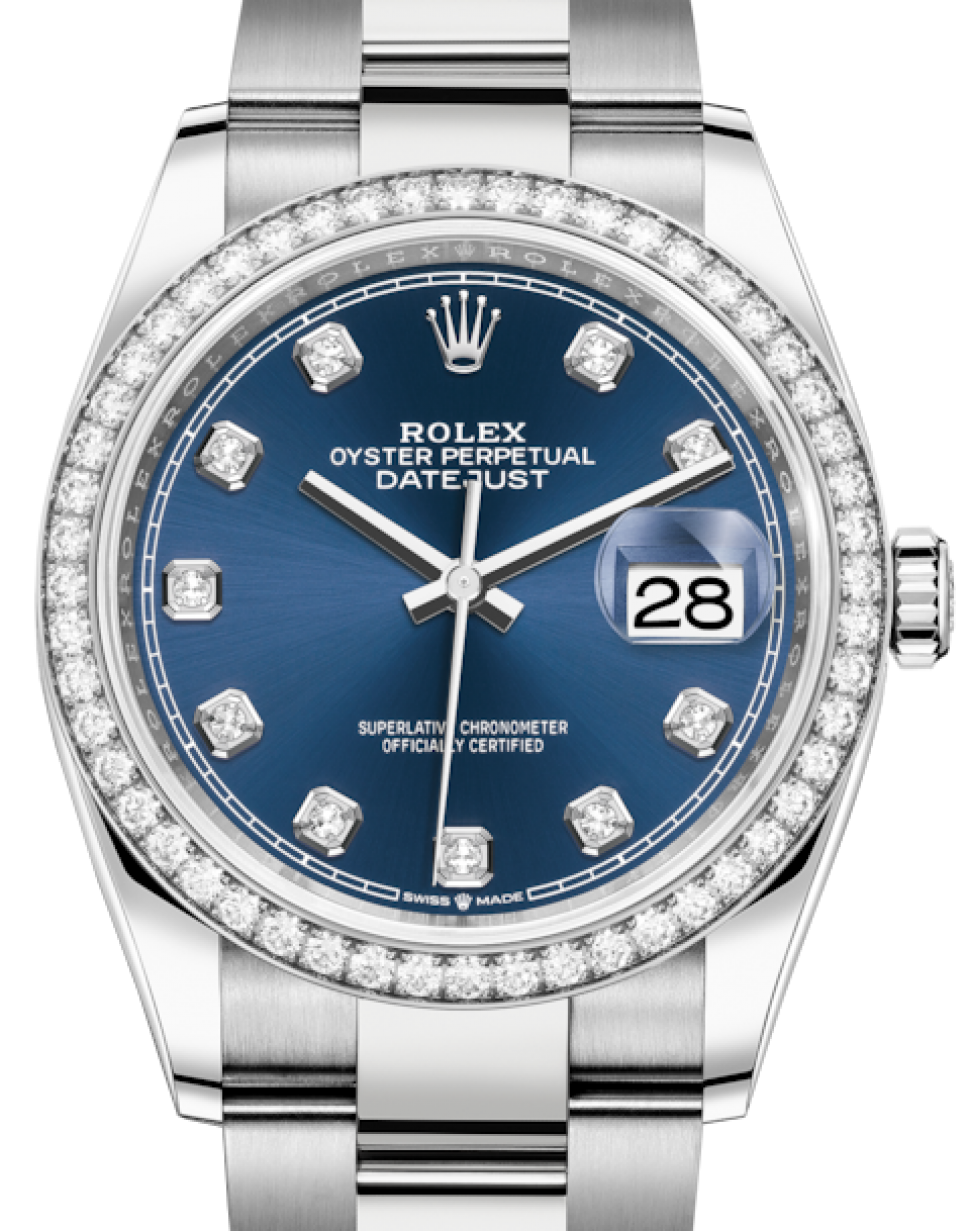 Rolex Datejust 36 White Gold/Steel Blue Diamond Dial & Diamond Bezel Oyster  Bracelet 126284RBR - BRAND NEW