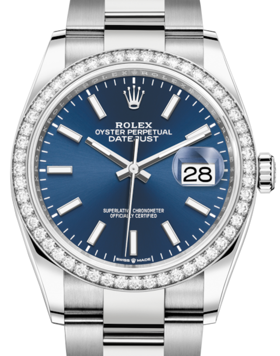 Rolex Datejust 36 White Gold/Steel Blue Index Dial & Diamond Bezel Oyster  Bracelet 126284RBR - BRAND NEW