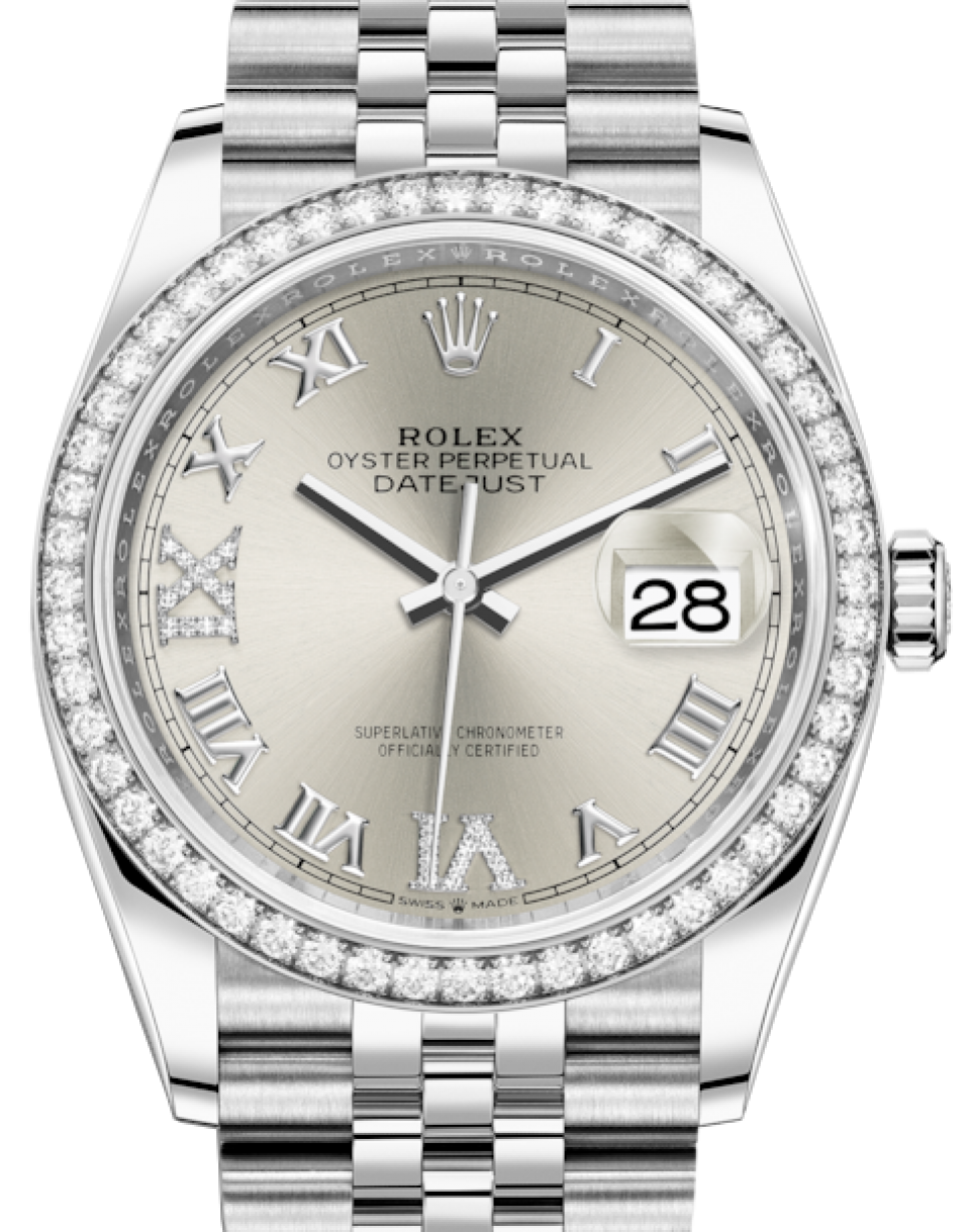 Rolex Datejust 36 White Gold/Steel Silver Roman & Diamond Dial & Diamond  Bezel Jubilee Bracelet 126284RBR - BRAND NEW