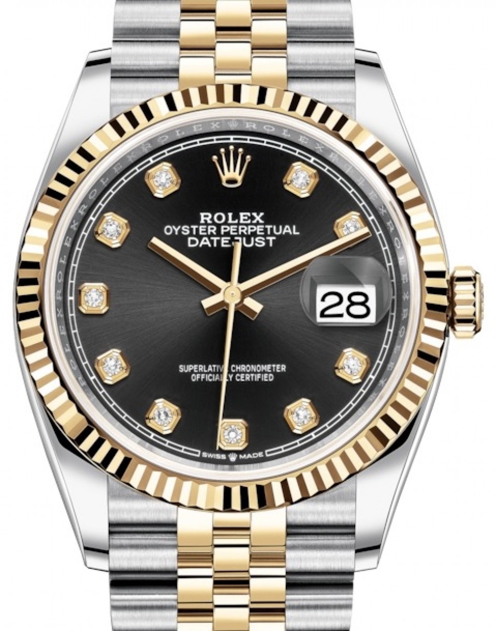 Rolex Datejust 36 Yellow Gold/Steel Black Diamond Dial & Fluted Bezel  Jubilee Bracelet 126233 - BRAND NEW