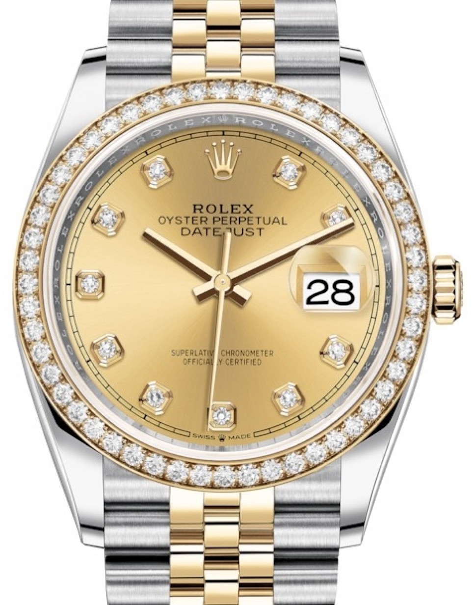 tanto agudo Completo Rolex Datejust 36 Yellow Gold/Steel Champagne Diamond Dial & Diamond Bezel  Jubilee Bracelet 126283RBR - BRAND NEW