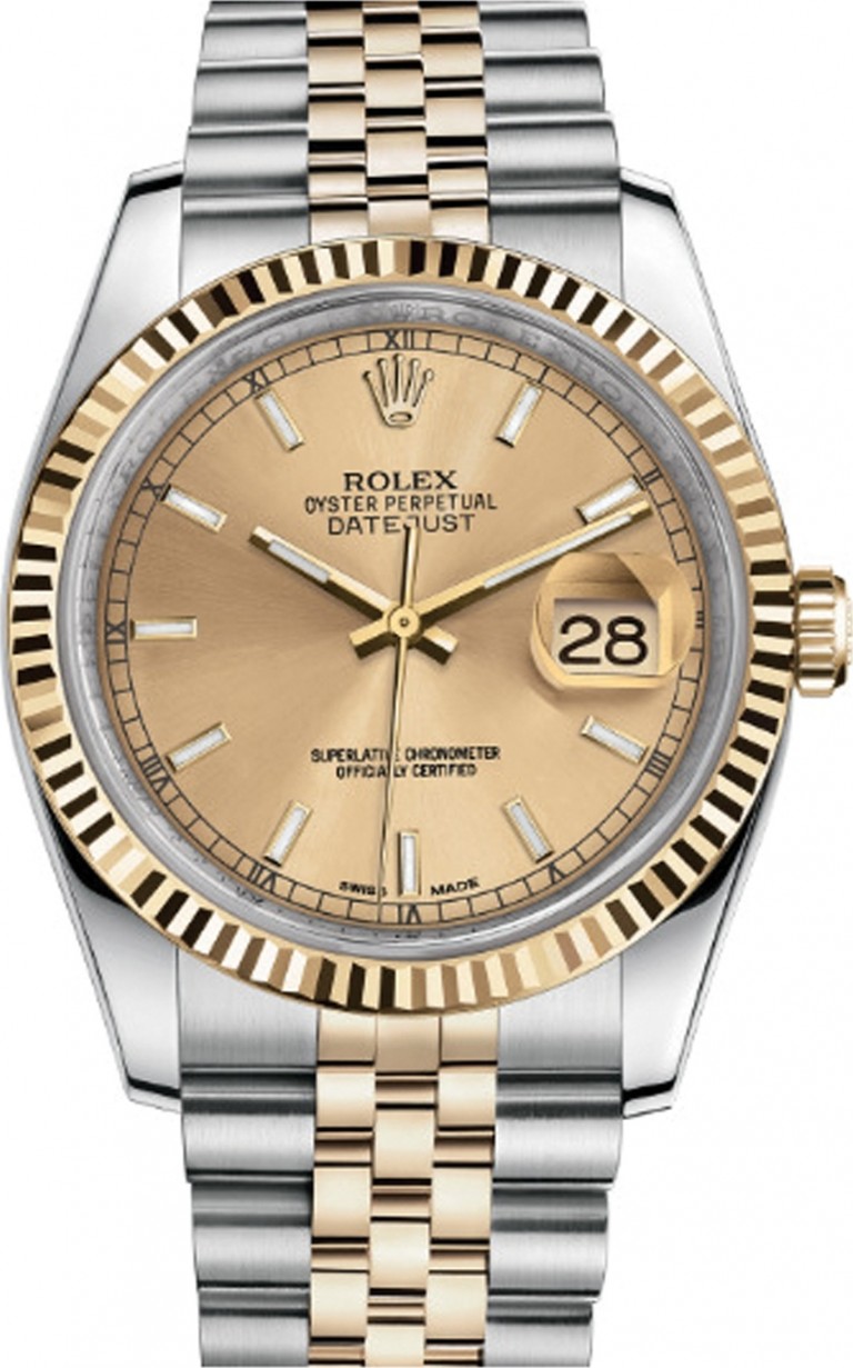 Rolex Datejust 36 Yellow Gold/Steel Champagne Index Dial & Fluted Bezel  Jubilee Bracelet 116233 - BRAND NEW