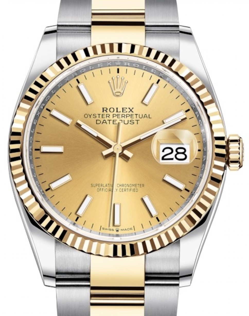Rolex Datejust 36 Yellow Champagne Index Dial & Bezel Oyster Bracelet 126233 - BRAND NEW