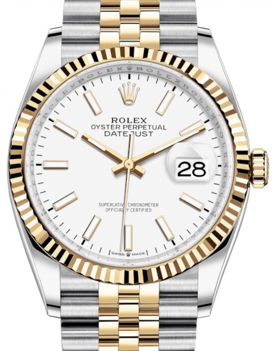 Rolex Datejust 36 Yellow Gold/Steel White Index Dial & Fluted Bezel Jubilee  Bracelet 126233 - BRAND NEW