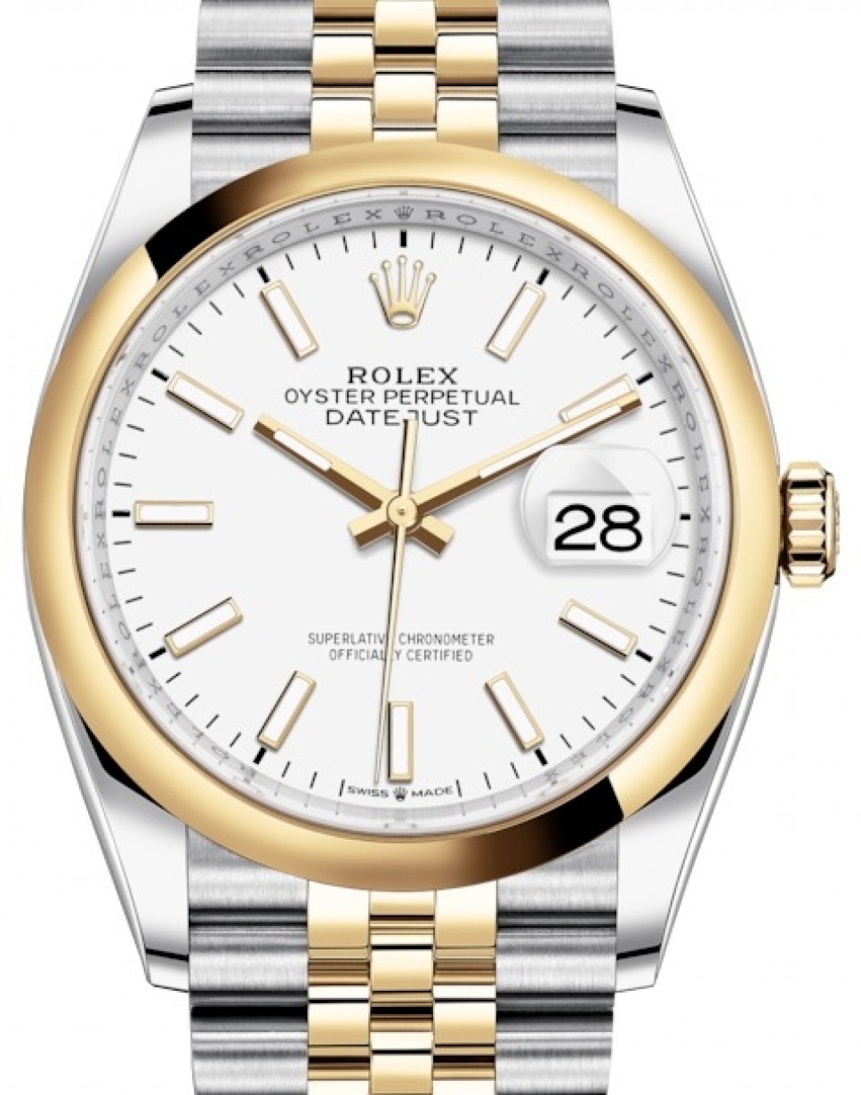Rolex Datejust 36 Yellow Gold/Steel White Index Dial & Smooth Domed Bezel  Jubilee Bracelet 126203 - BRAND NEW