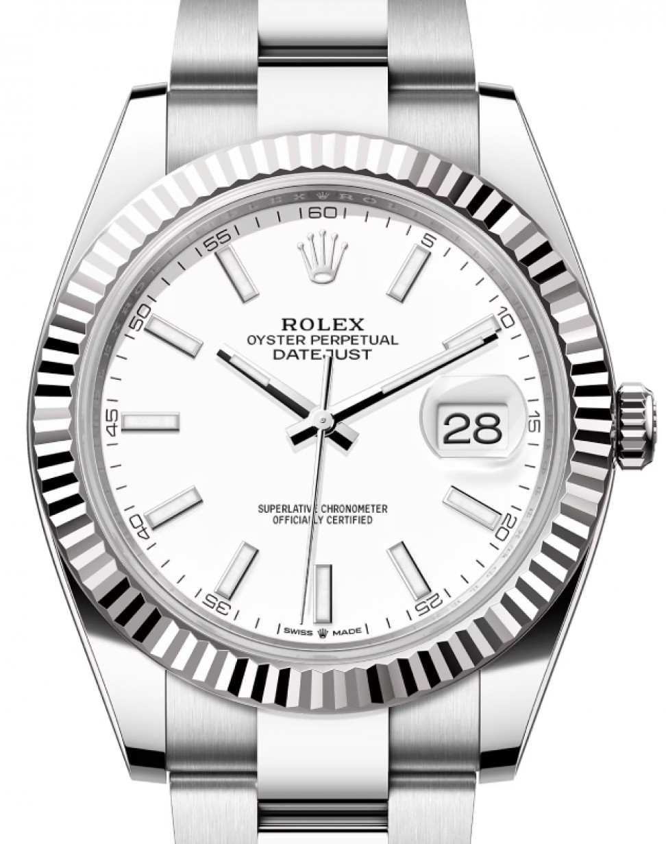 Rolex Datejust 41 126334 White Index Fluted White Gold Stainless Steel  Oyster 41mm Automatic - BRAND NEW