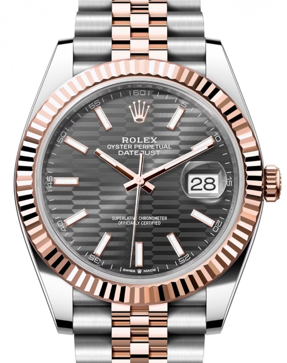 Rolex Datejust 41 Rose Gold/Steel Grey Slate Fluted Motif Index Dial Fluted  Bezel Jubilee Bracelet 126331 - BRAND NEW