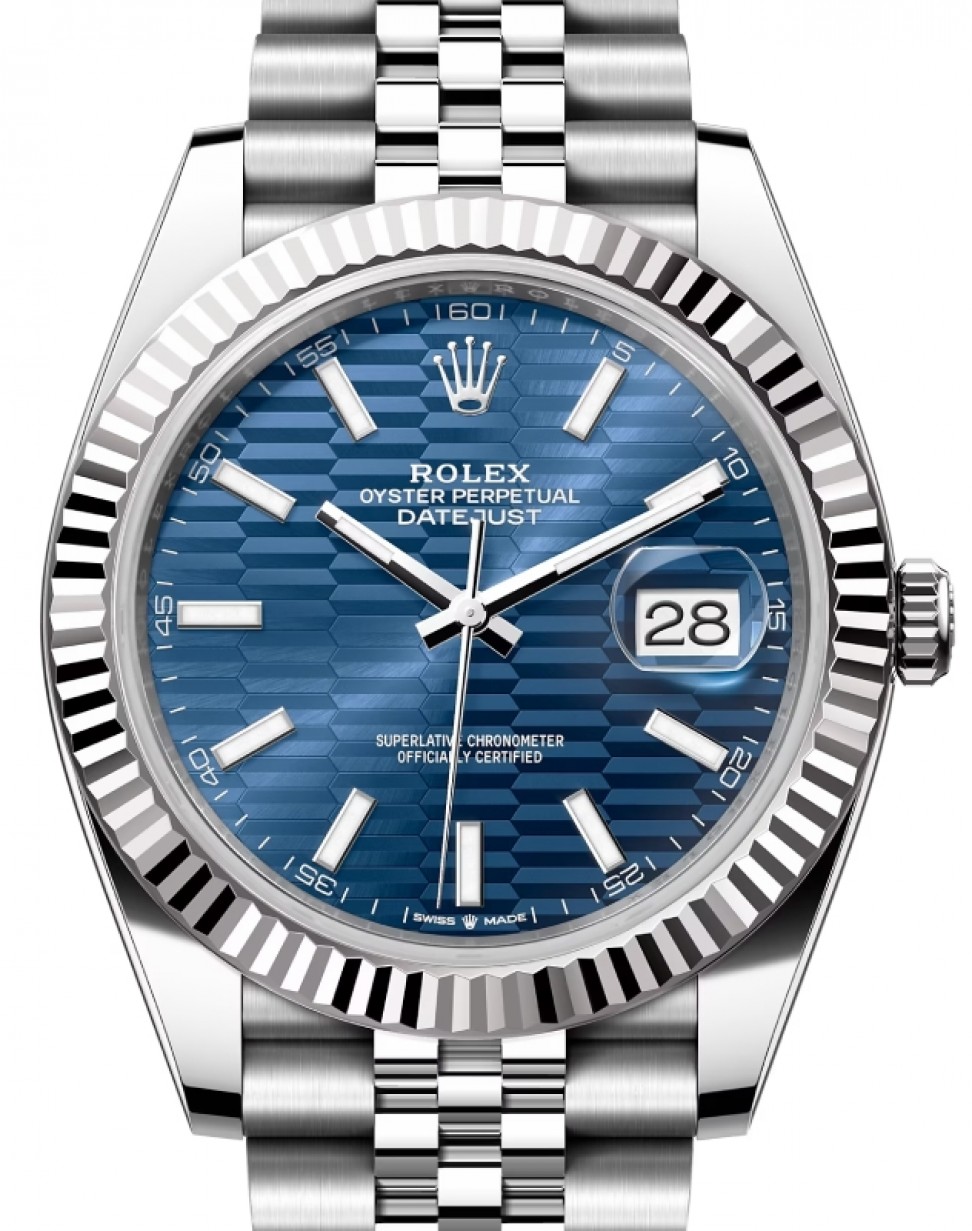 Rolex Datejust 41 White Gold/Steel Blue Fluted Motif Index Dial Fluted  Bezel Jubilee Bracelet 126334 - BRAND NEW