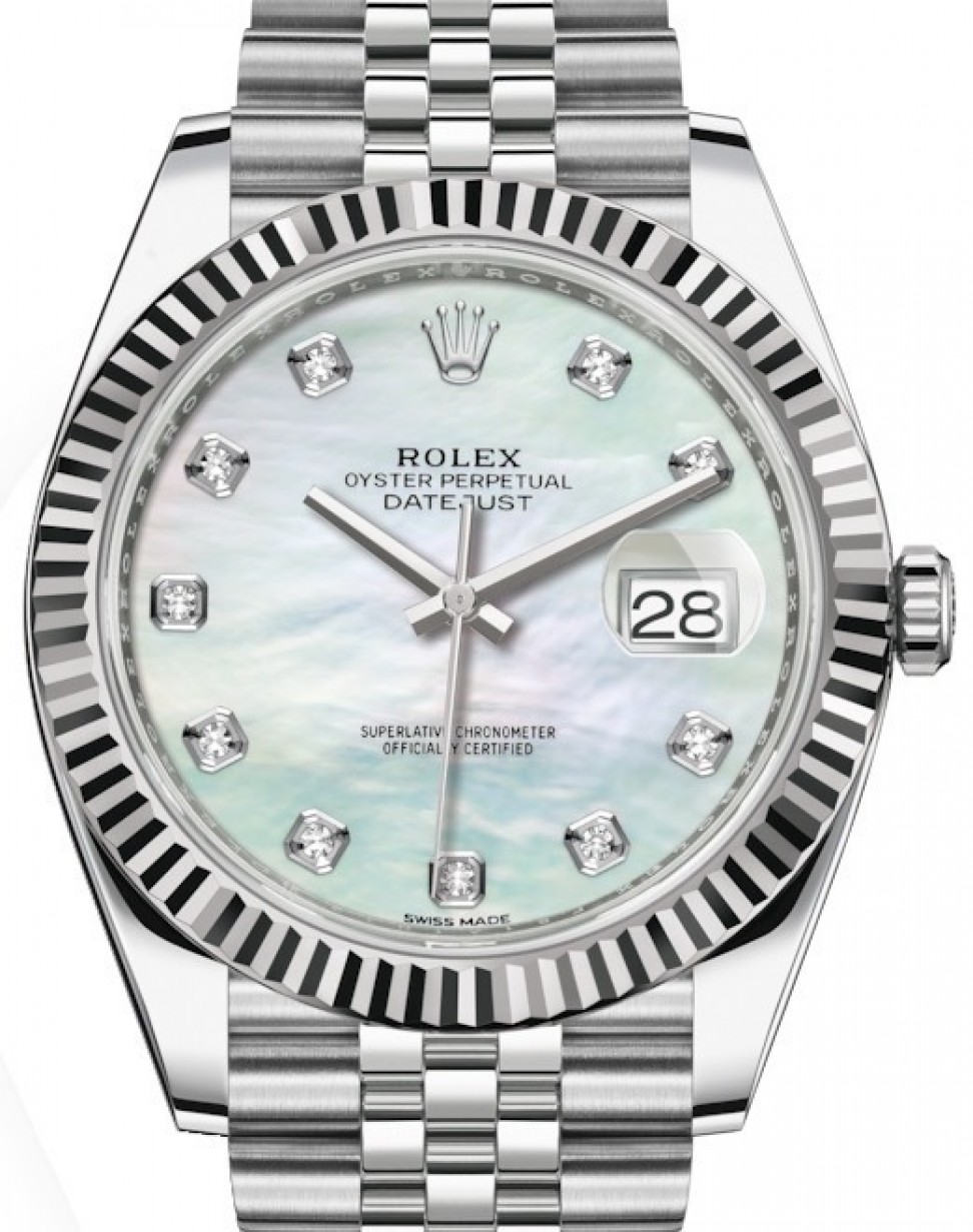Rolex Datejust 41 126334 White Mother of Pearl Diamond Fluted White Gold  Stainless Steel Jubilee 41mm Automatic BRAND NEW