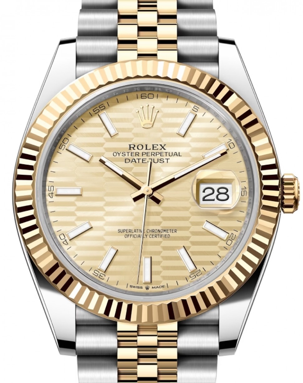 Rolex Datejust 41 Yellow Gold/Steel Golden Fluted Motif Index Dial Fluted  Bezel Jubilee Bracelet 126333 - BRAND NEW