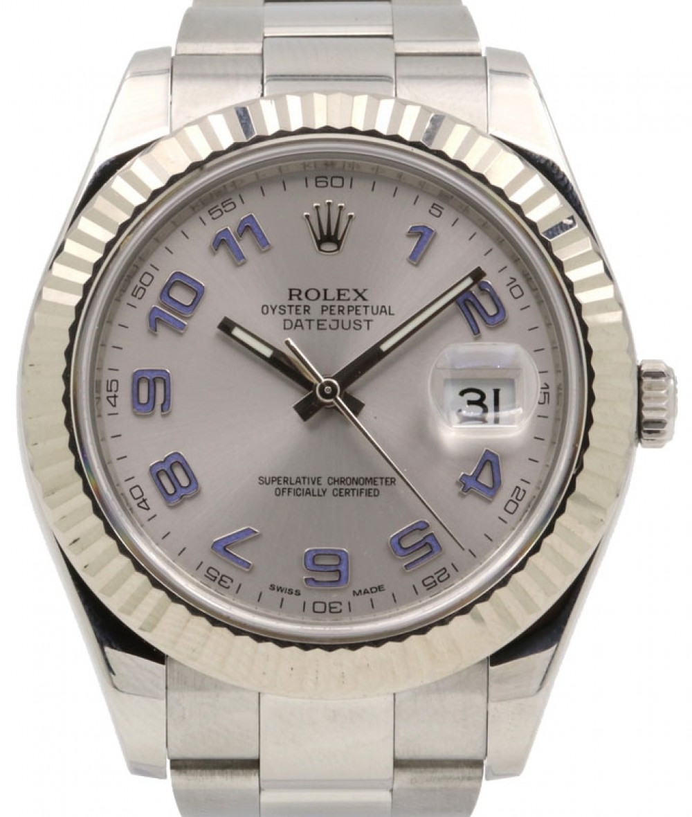 Rolex Datejust II 116334 Men's 41mm Silver Lume Arabic 18k White Gold  Stainless Steel - PRE-OWNED